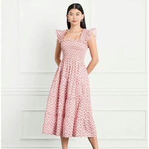 Hill House Ellie Dress M‎ Posy Pink Cotton Floral Smocked Midi Ruffle Tiered